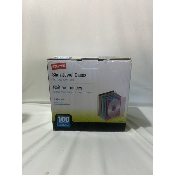 NEW -‎ Staples 100-Pack Slim Jewel Cases - 50 Clear 50 Assorted Colors - Picture 3 of 5